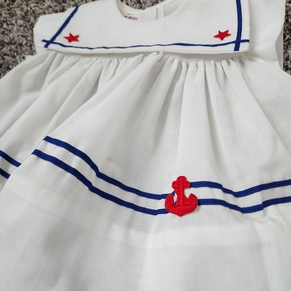 BONNIE JEAN x VINTAGE Sailor anchor little girl's dress‎ white nautical - Picture 3 of 10